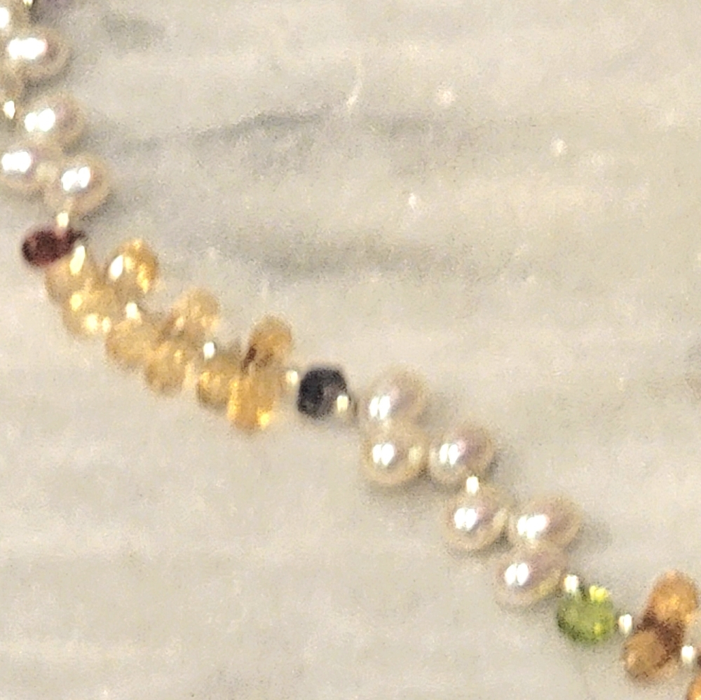 Artisan Saltwater Pearl Sterling Necklace Peridot Amethyst Garnet Citrin… - Picture 7 of 8